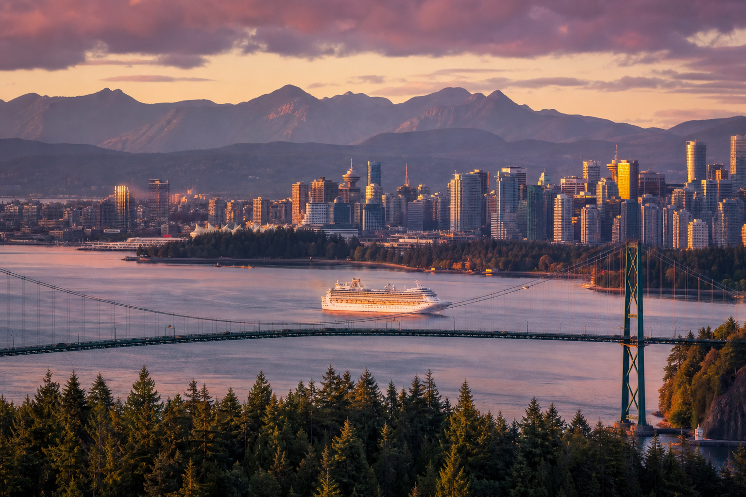 Lions Gate Bridge and Vancouver skyline