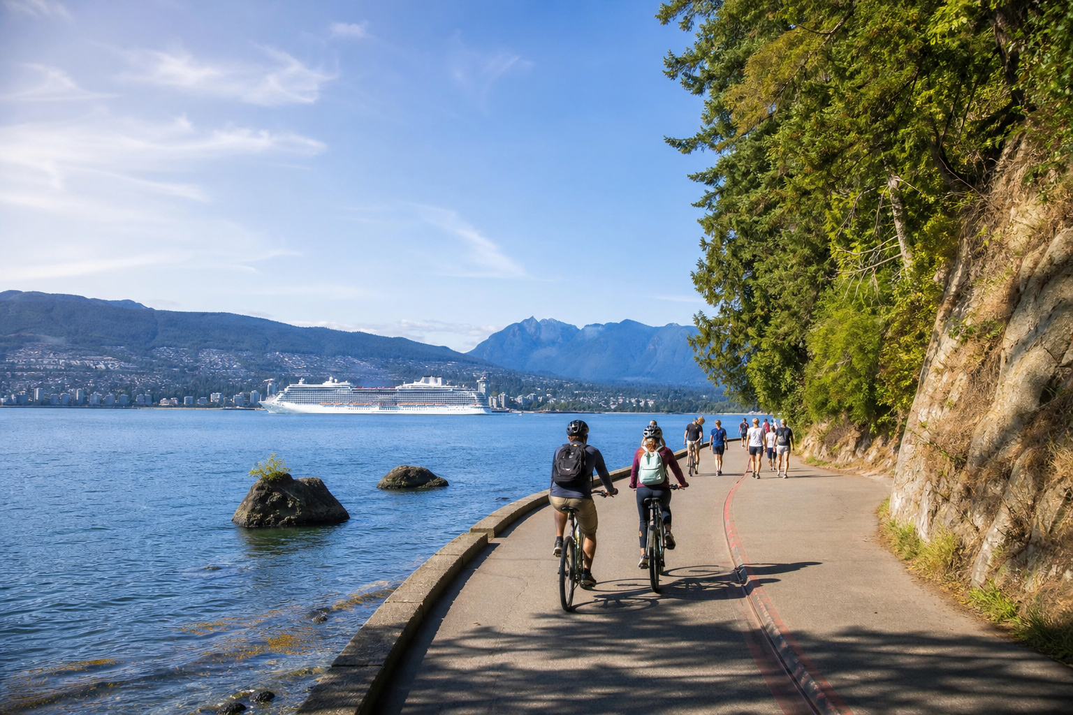 Stanley Park seawall with harbour views