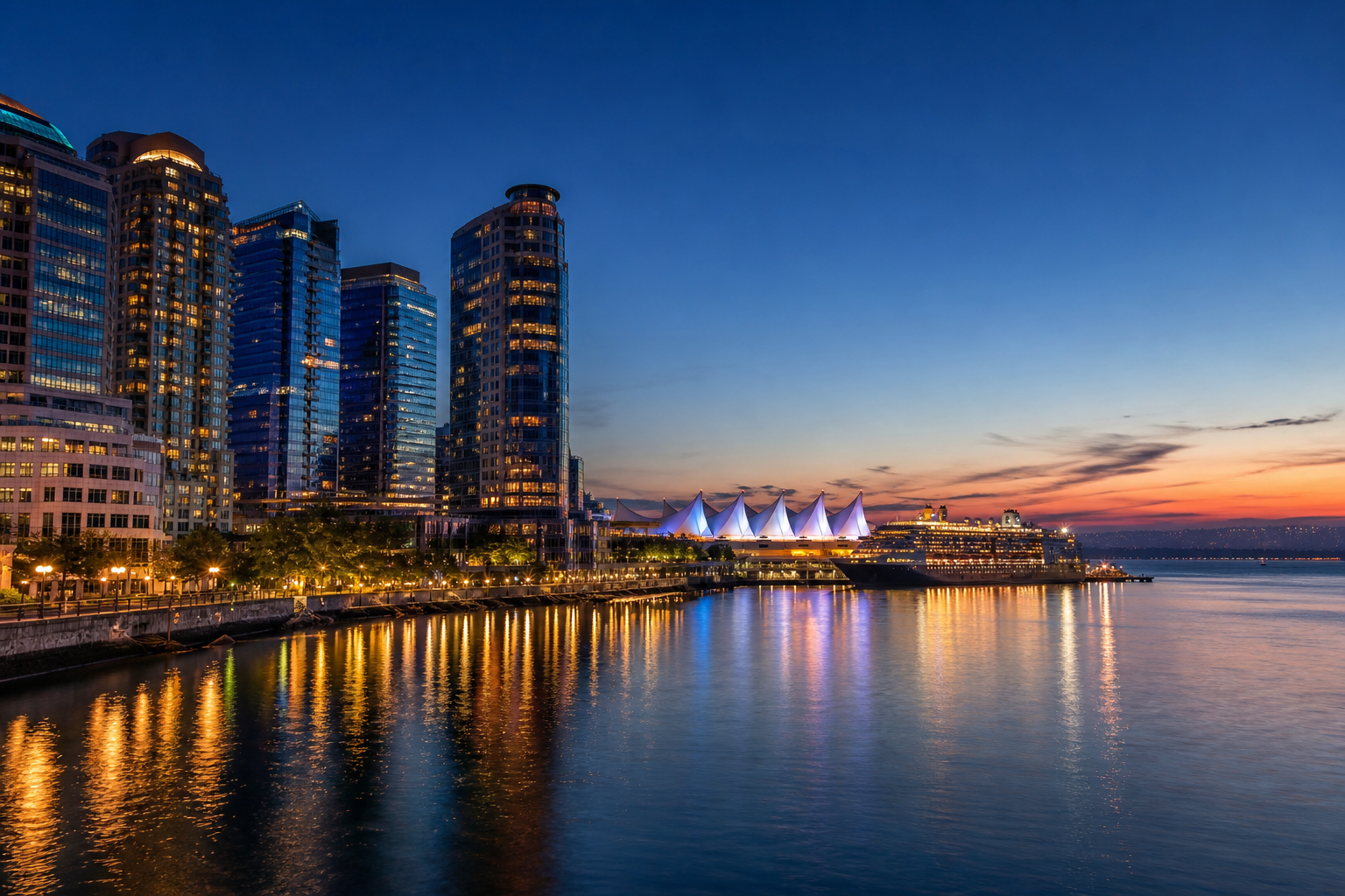 Canada Place waterfront at dusk